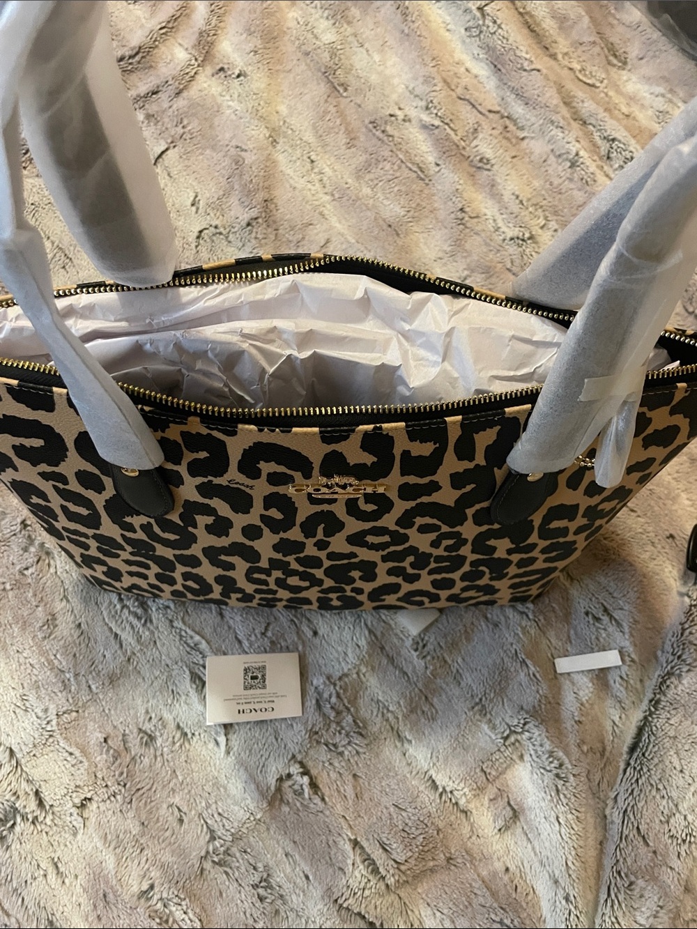 NWT - Coach Leopard Print Galley Tote Bag - Black and Tan - Picture 5 of 6